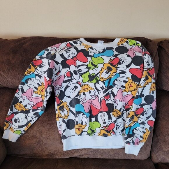 Disney Mickey Mouse Sweatshirt Women’s Sz Med Pullover All Over Mickey & Friends - Picture 1 of 4
